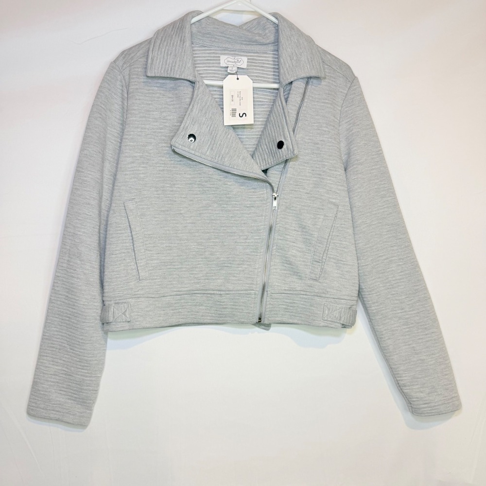 Mud Pie Benton Grey Moto Jacket Quilted Asymmetric Zip Small NWT